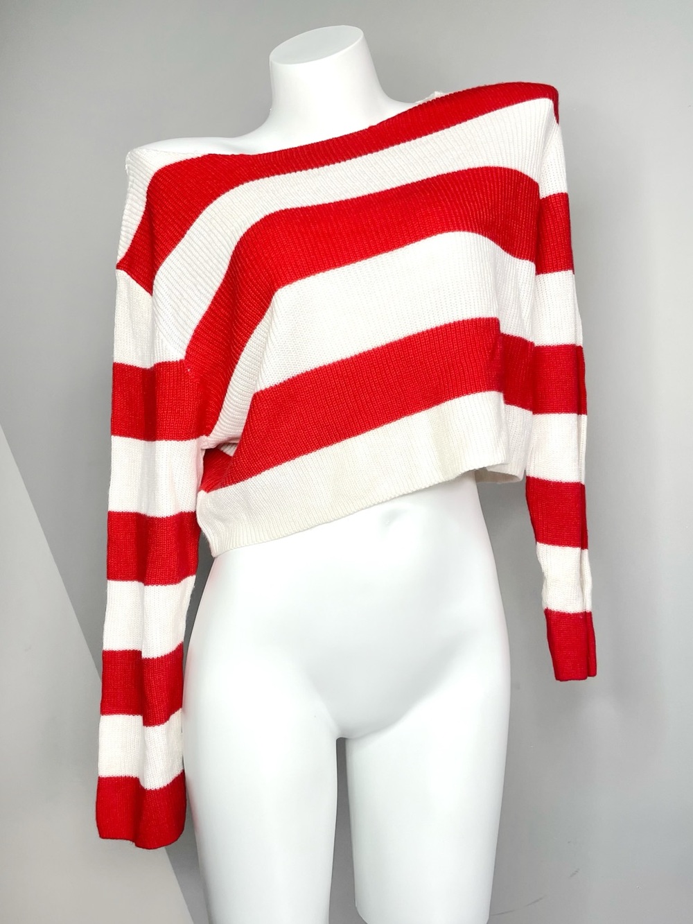 Red & White Striped Oversized Crop Sweater
